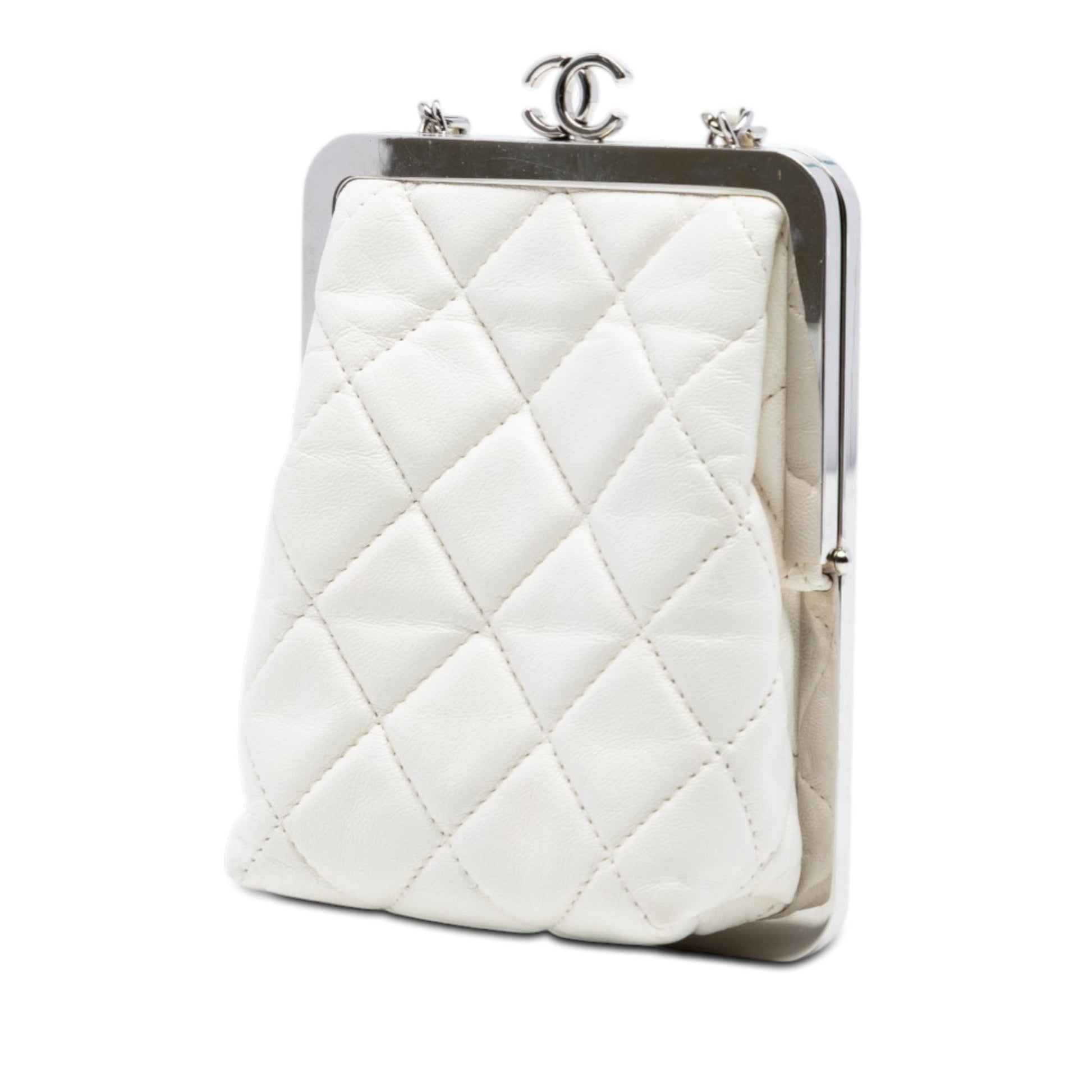 Lambskin and Acrylic Kiss Clutch with Chain