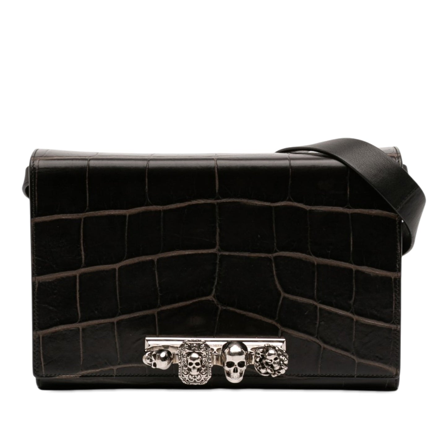 Alexander McQueen Mini Croc Embossed Skull Jeweled Crossbody