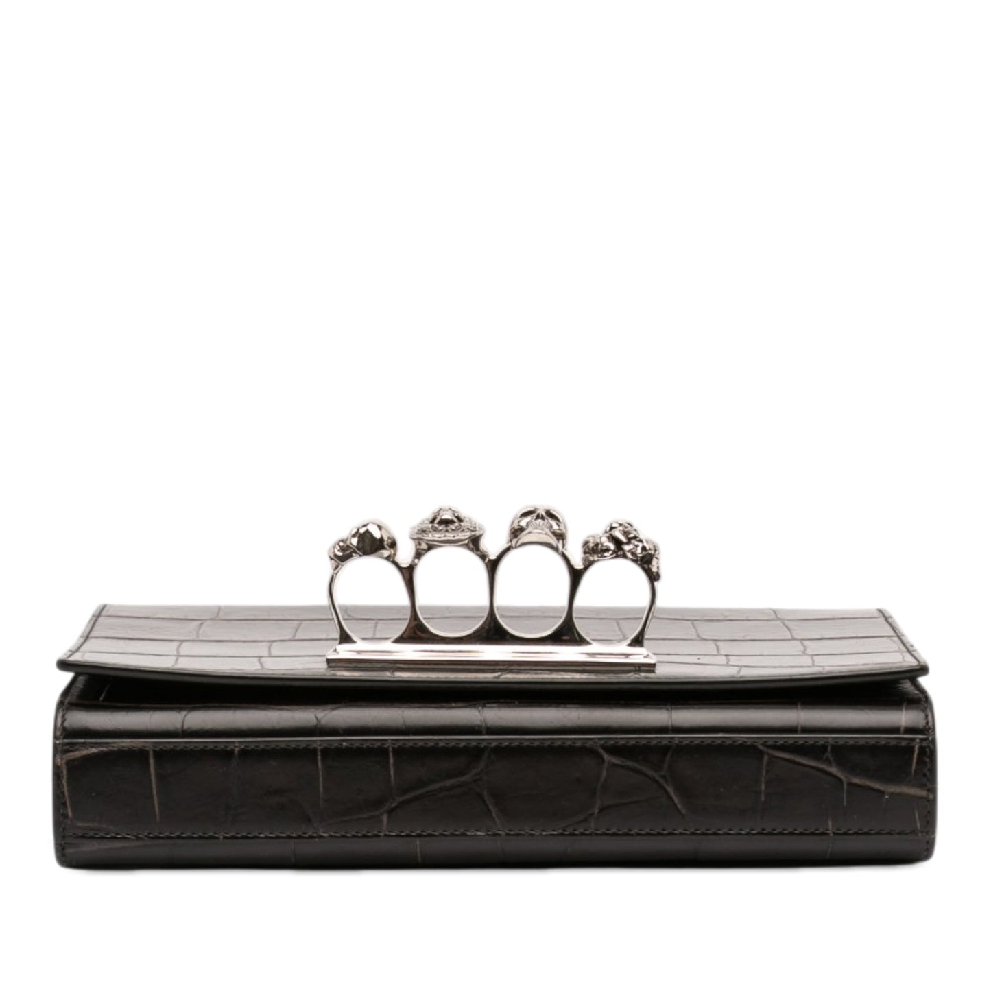 Alexander McQueen Mini Croc Embossed Skull Jeweled Crossbody