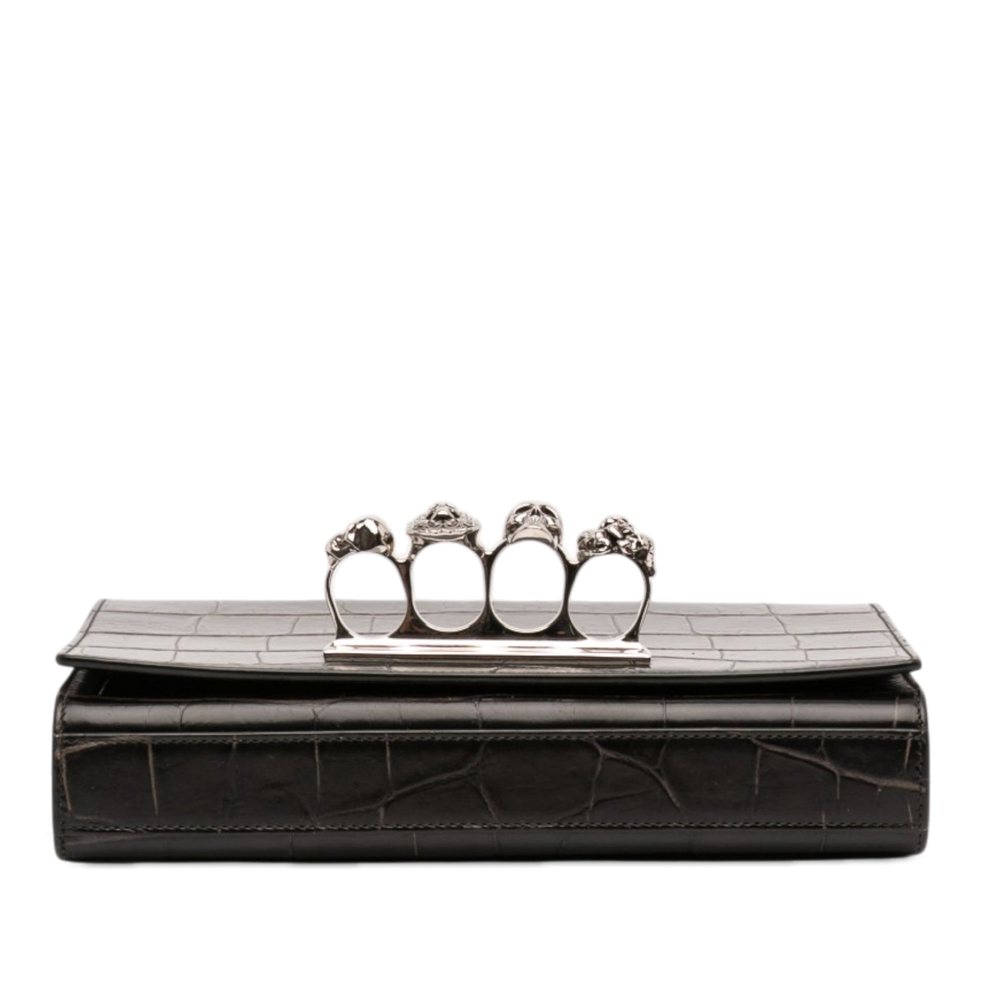 Alexander McQueen Mini Croc Embossed Skull Jeweled Crossbody