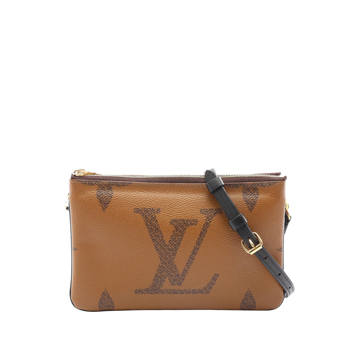 Louis Vuitton Monogram Giant Reverse Double Zip Pochette — Brown
