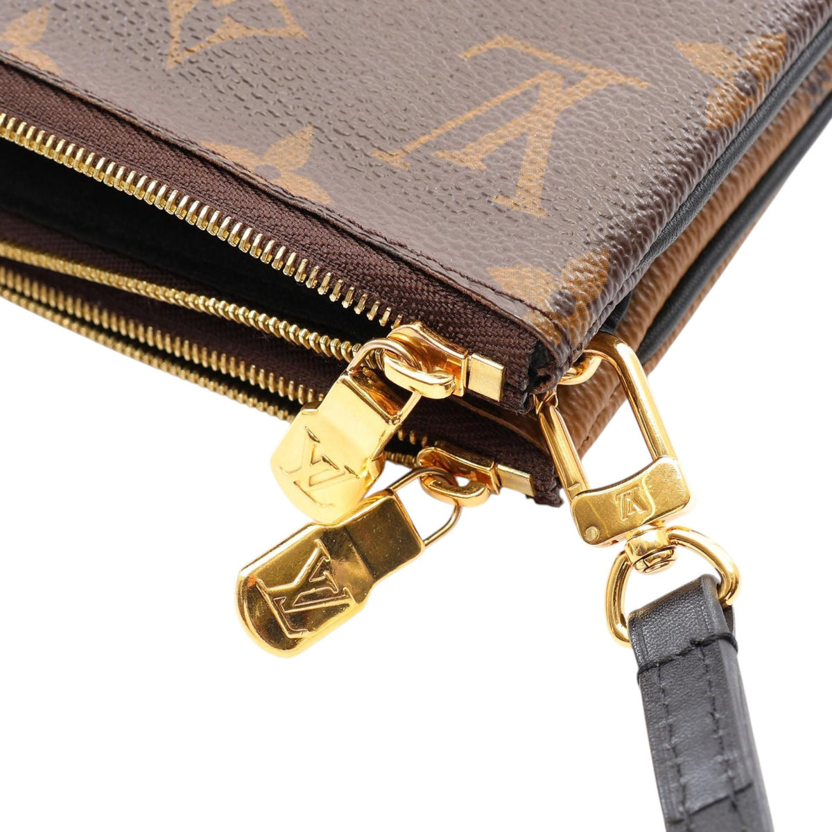 Louis Vuitton Monogram Giant Reverse Double Zip Pochette — Brown