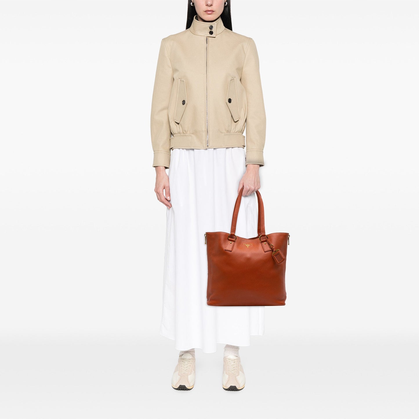Prada Vitello Daino Side Zip Shopper Tote