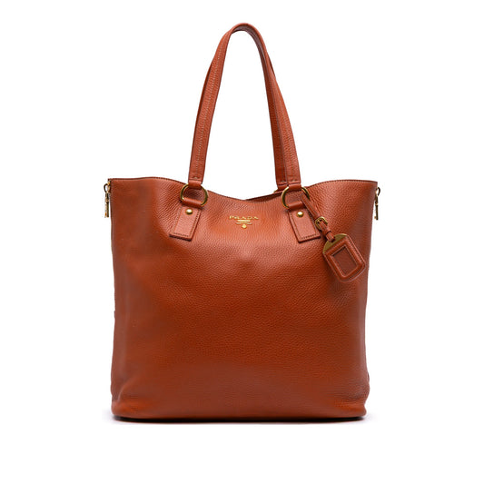 Prada Vitello Daino Side Zip Shopper Tote