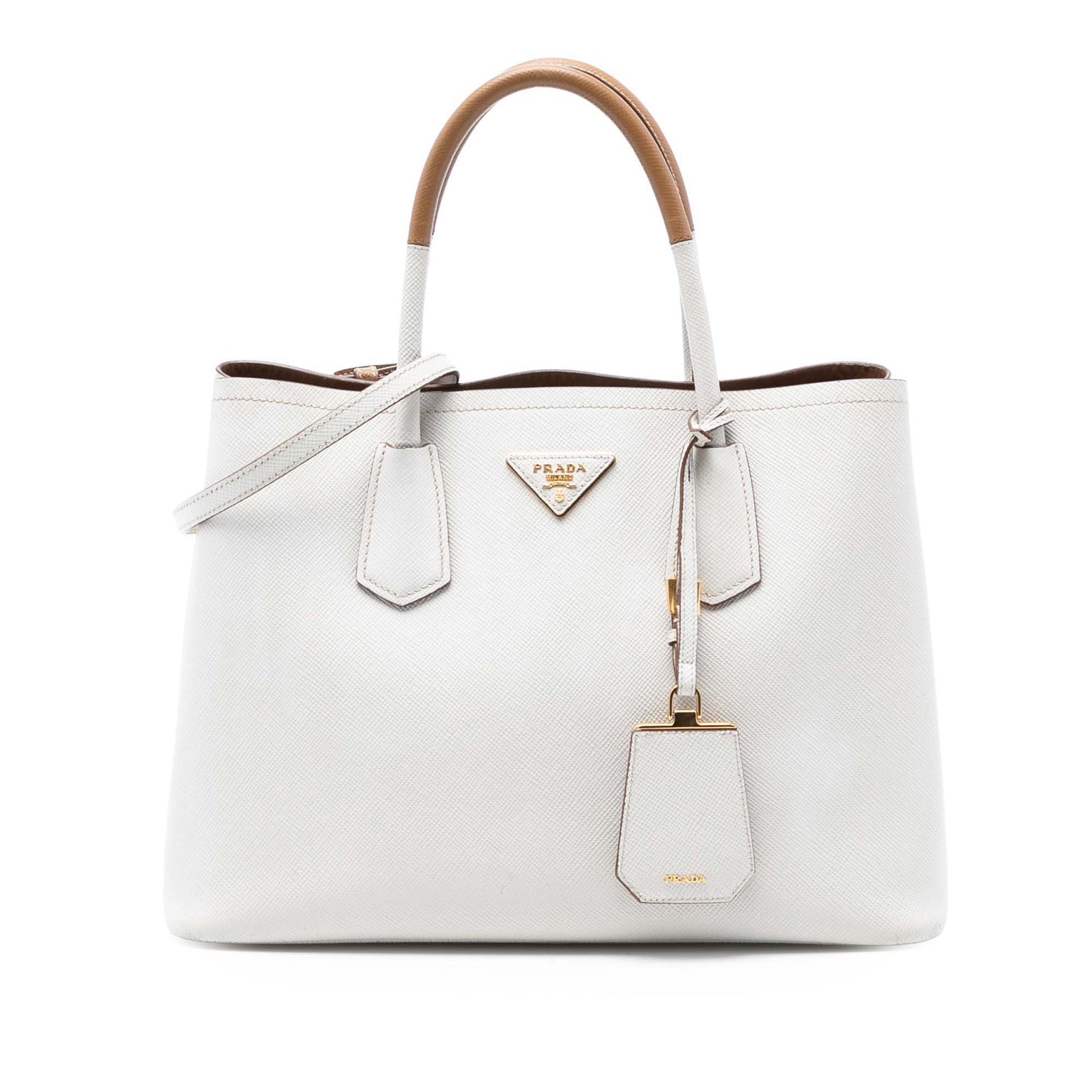 Prada Medium Bicolor Saffiano Cuir Double Satchel