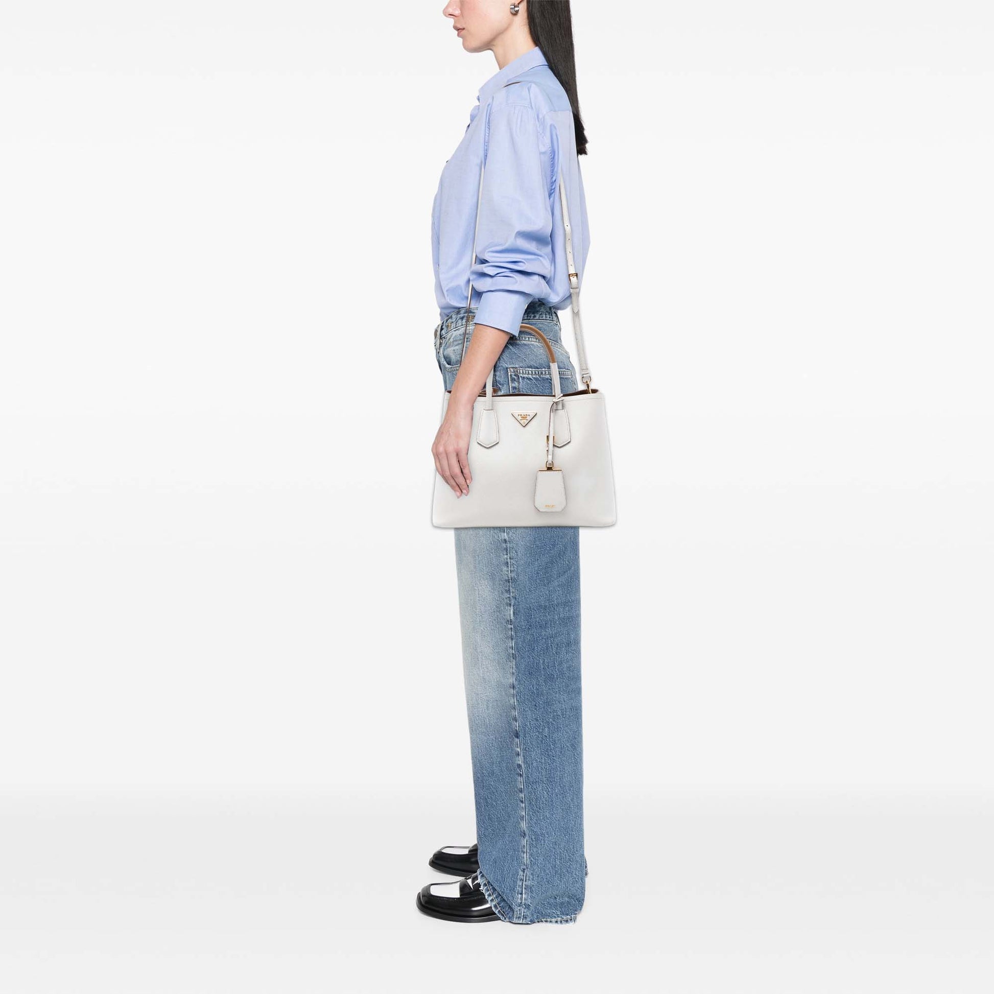 Prada Medium Bicolor Saffiano Cuir Double Satchel