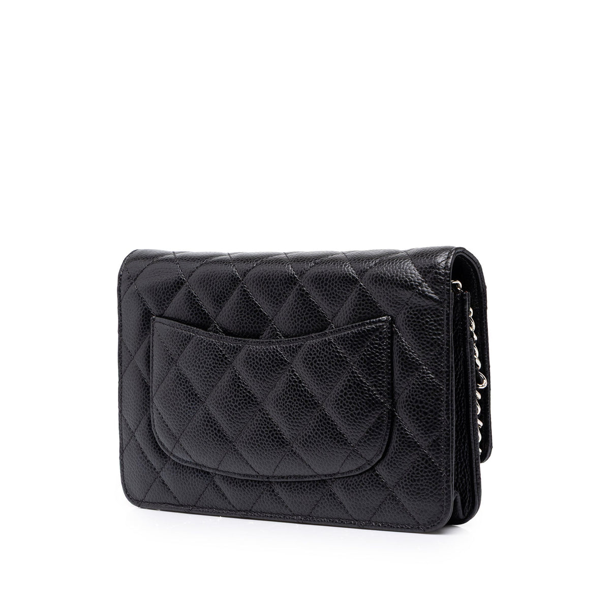 Chanel CC Quilted Caviar Wallet on Chain — Black