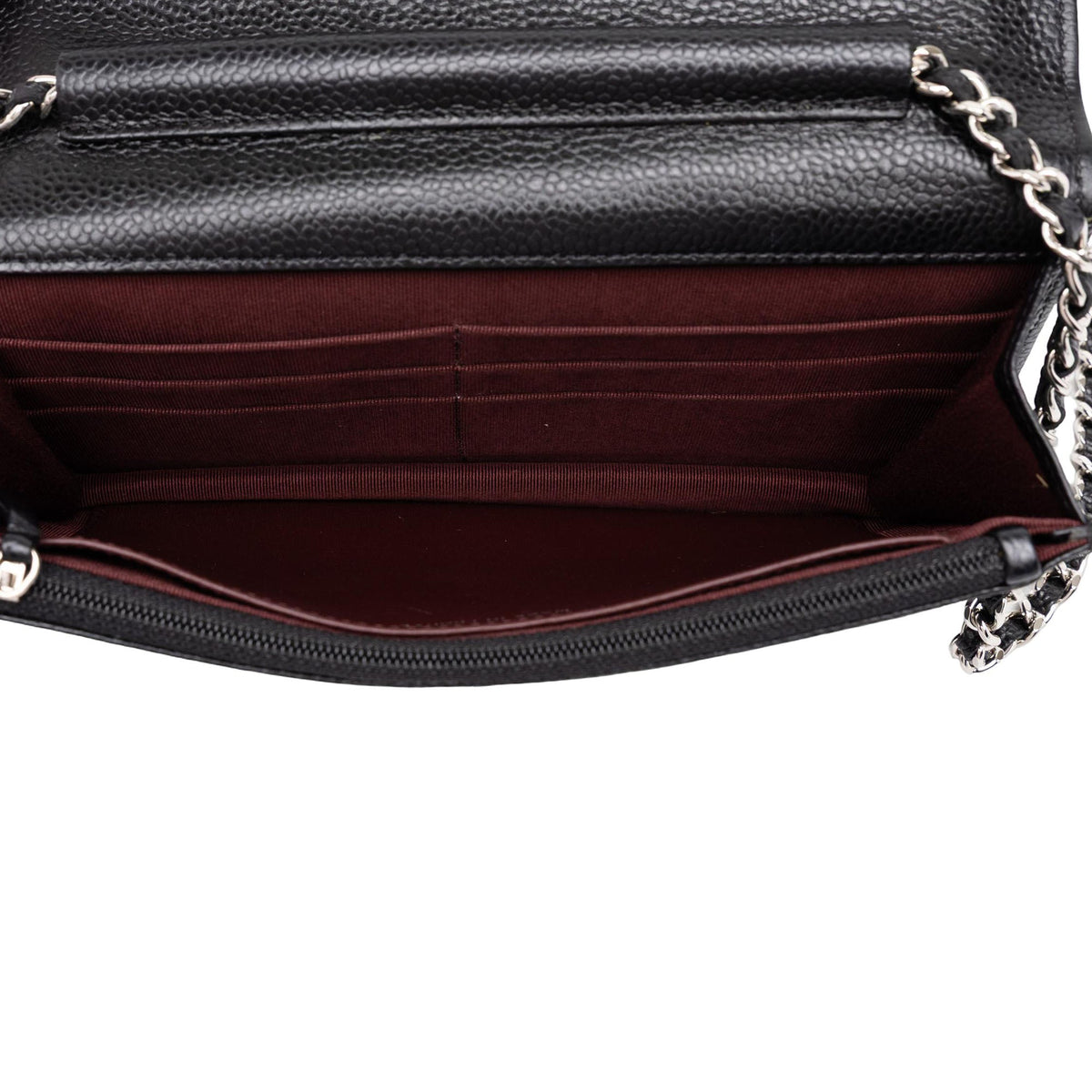 Chanel CC Quilted Caviar Wallet on Chain — Black