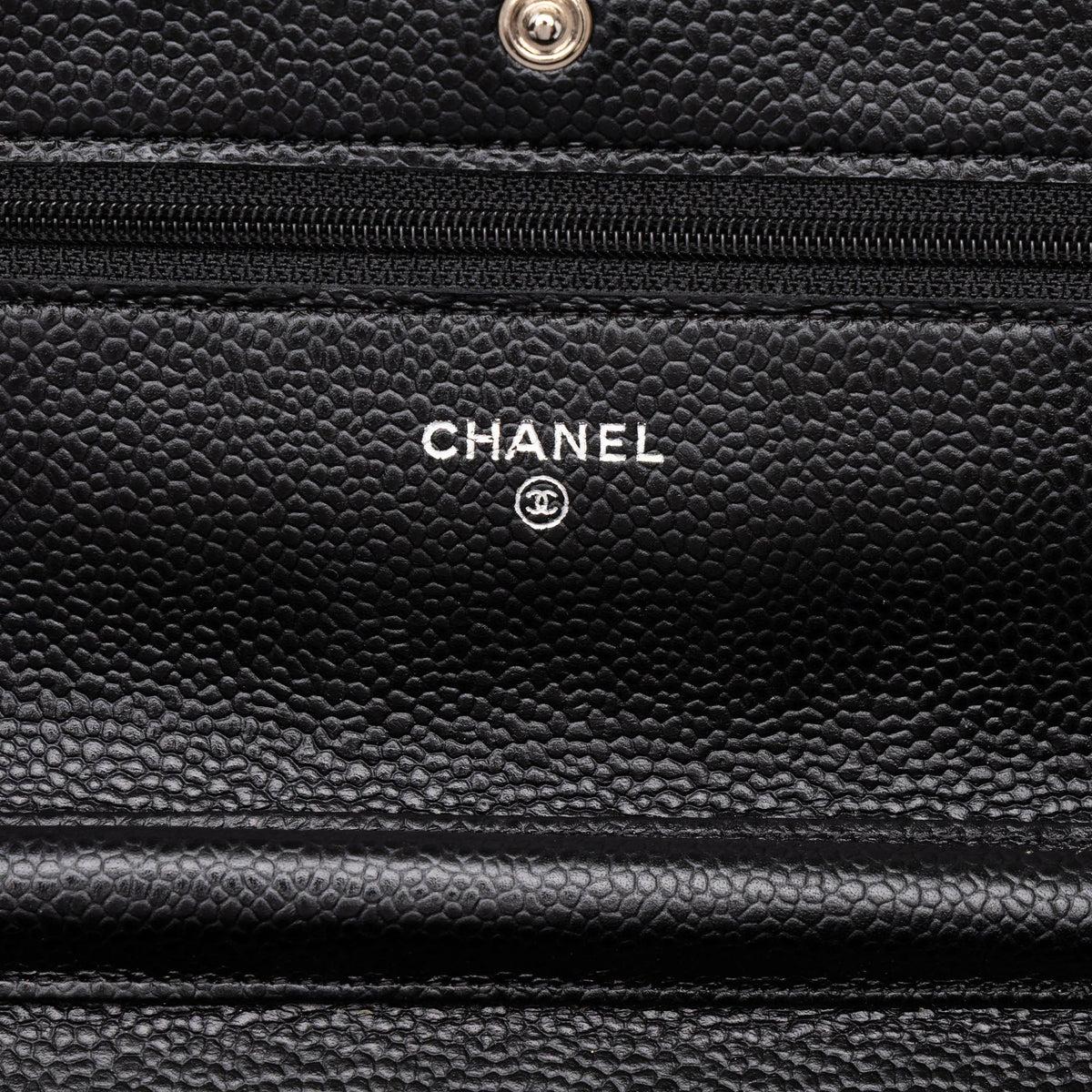 Chanel CC Quilted Caviar Wallet on Chain — Black