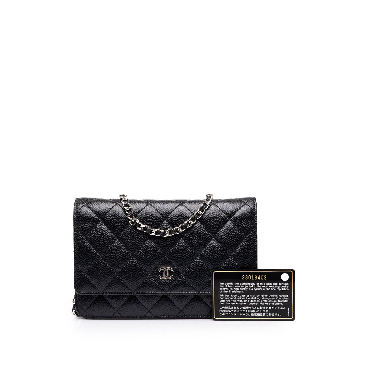 Chanel CC Quilted Caviar Wallet on Chain — Black
