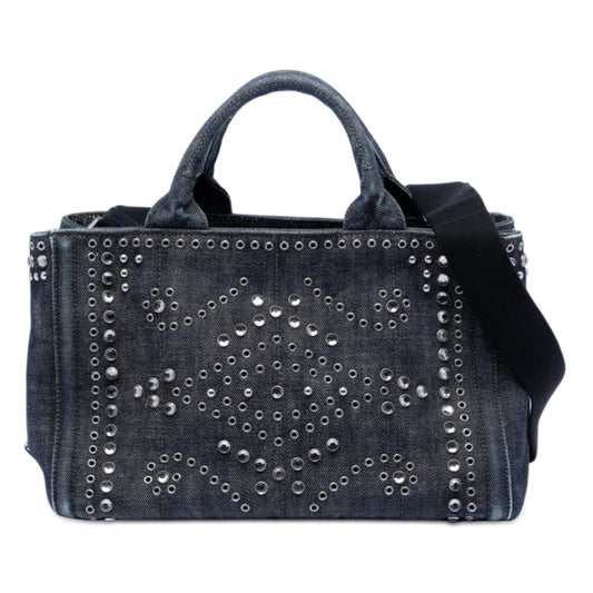 Studded Denim Canapa Logo Satchel