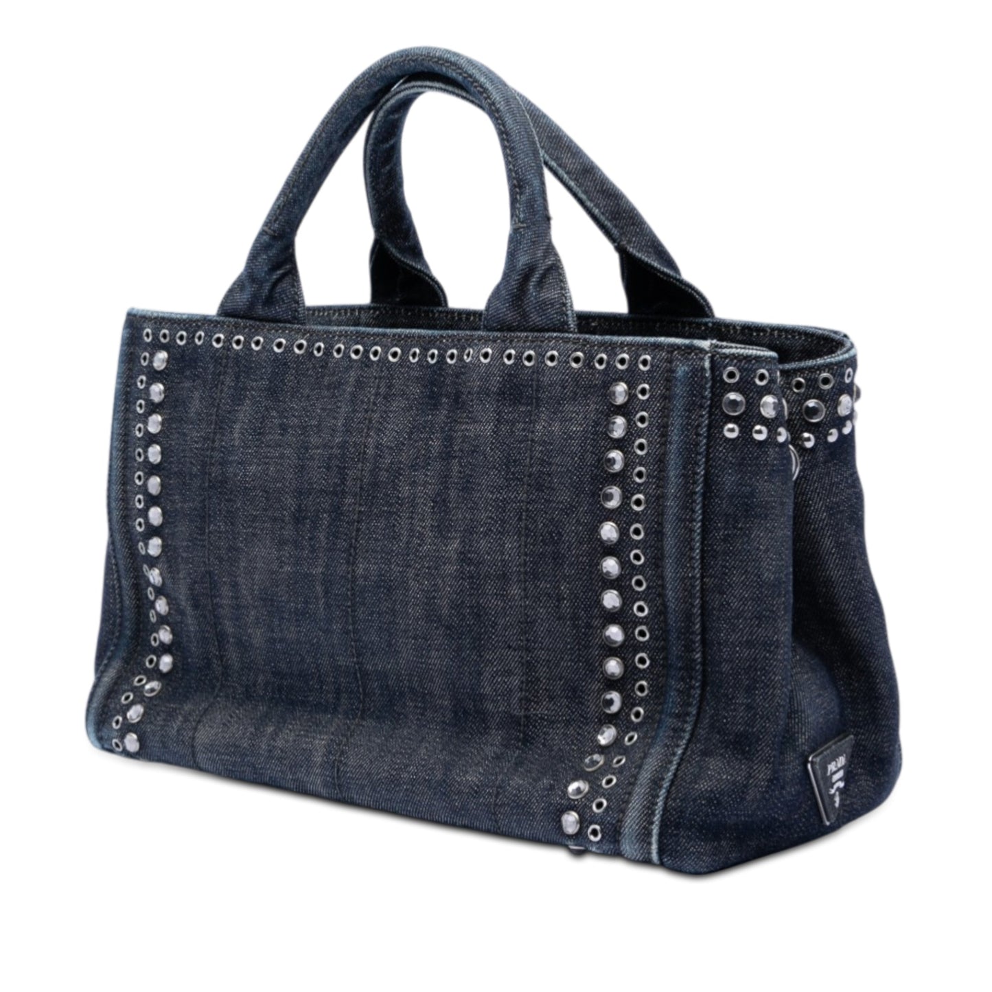 Studded Denim Canapa Logo Satchel
