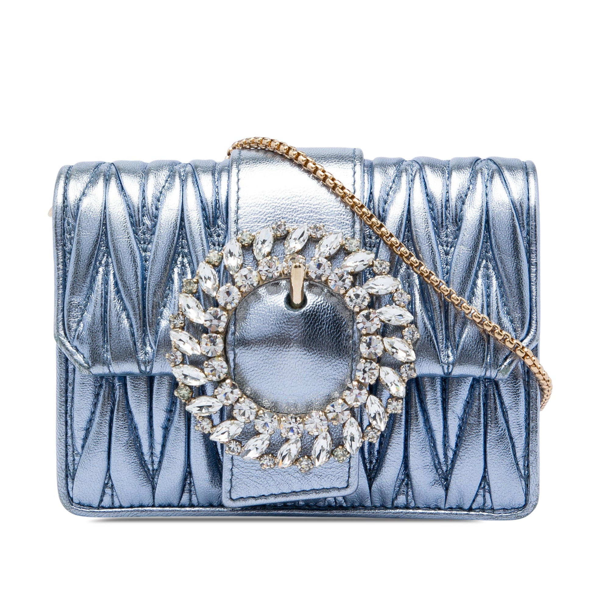 Miu Miu Mini Matelasse Metallic Nappa Crystal Embellished Crossbody