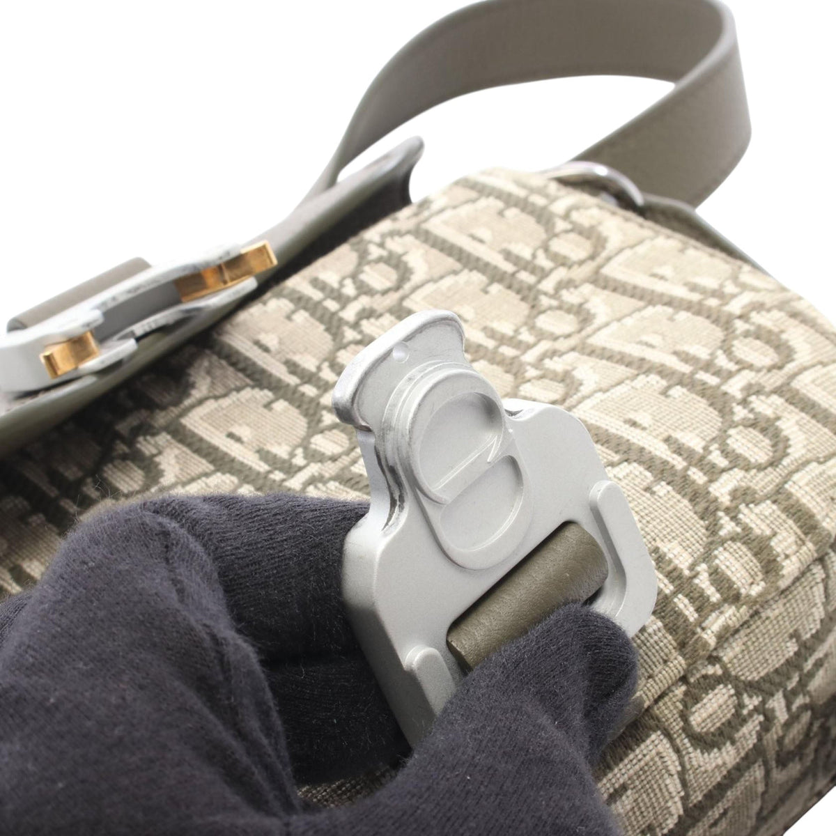 Dior Mini Oblique Canvas Saddle Buckle Messenger Bag