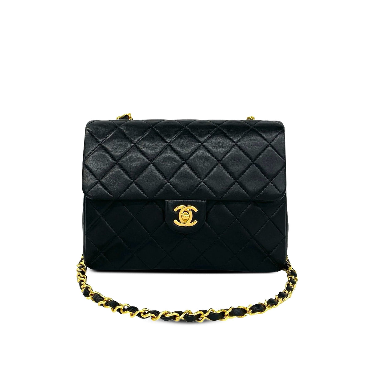 Chanel Square Quilted Lambskin Flap — Black