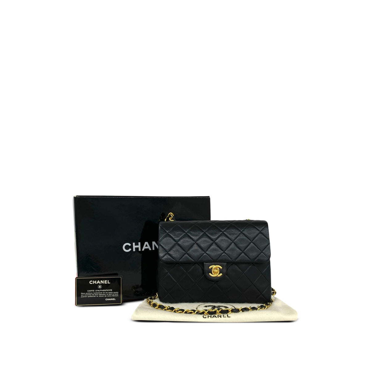 Chanel Square Quilted Lambskin Flap — Black