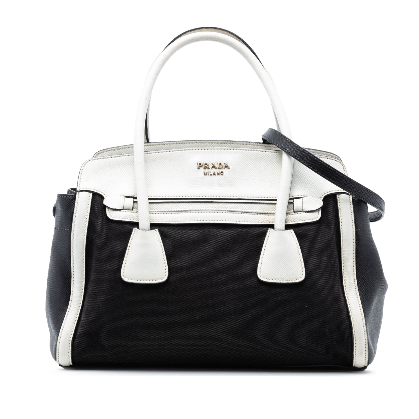 Prada Bicolor Saffiano Cuir Trimmed Canvas Satchel