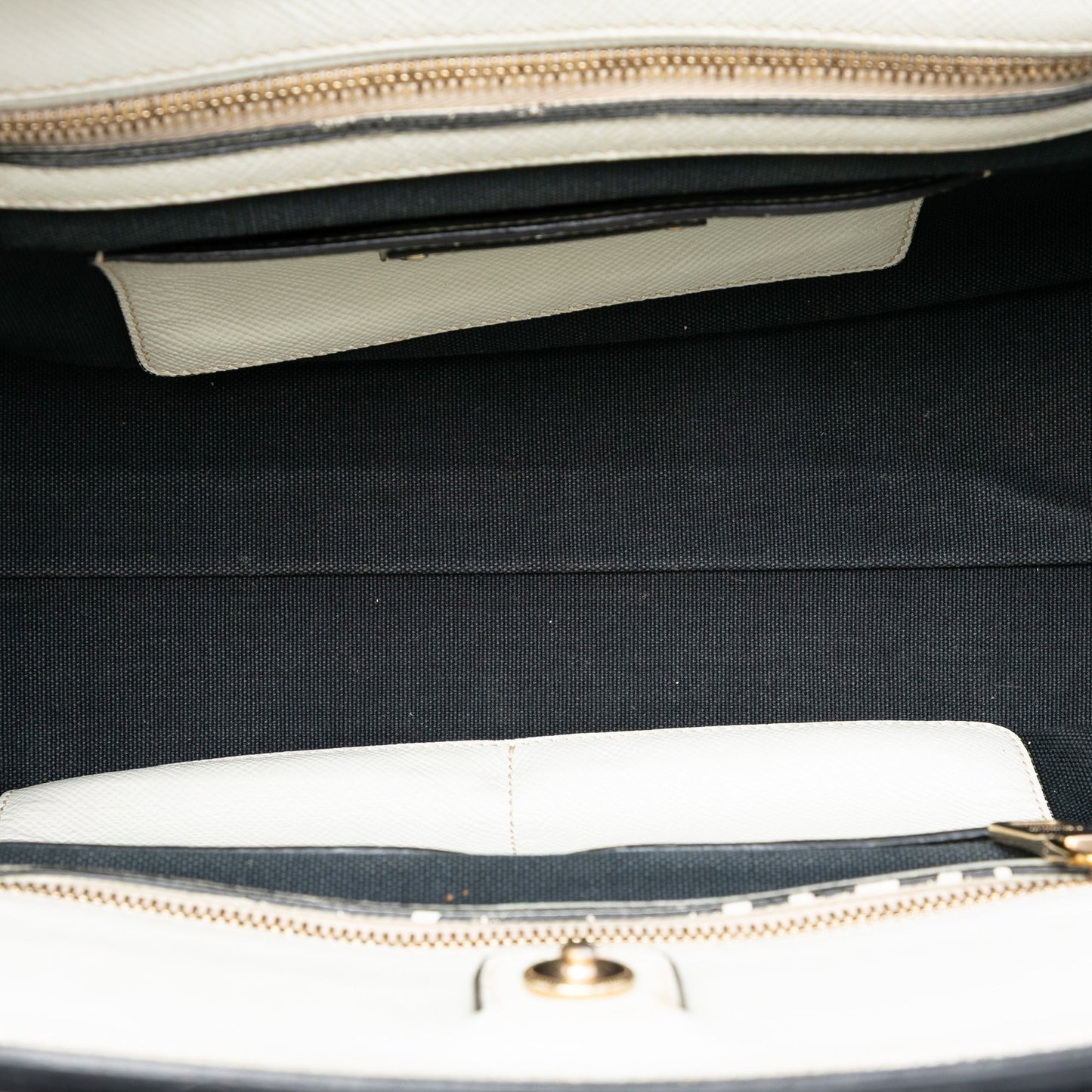 Prada Bicolor Saffiano Cuir Trimmed Canvas Satchel