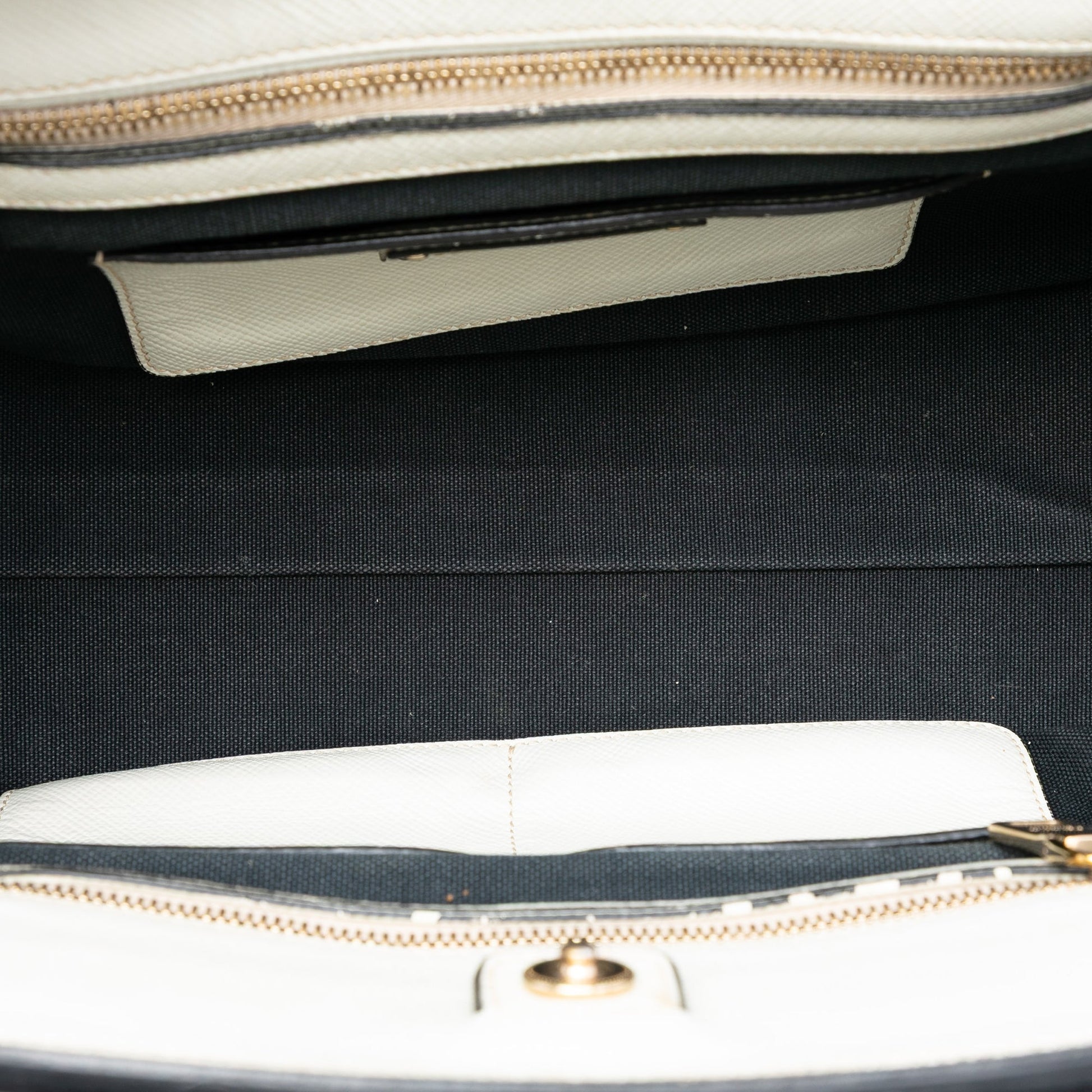 Prada Bicolor Saffiano Cuir Trimmed Canvas Satchel