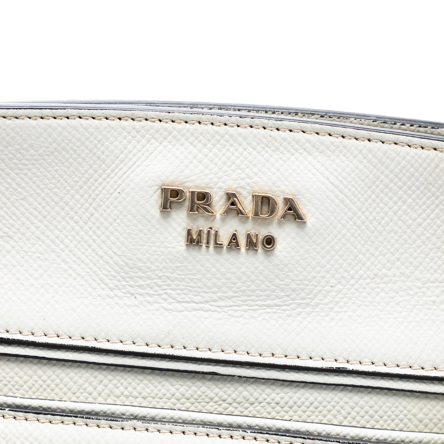 Prada Bicolor Saffiano Cuir Trimmed Canvas Satchel