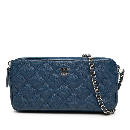 Chanel CC Quilted Caviar Double Zip Clutch With Chain