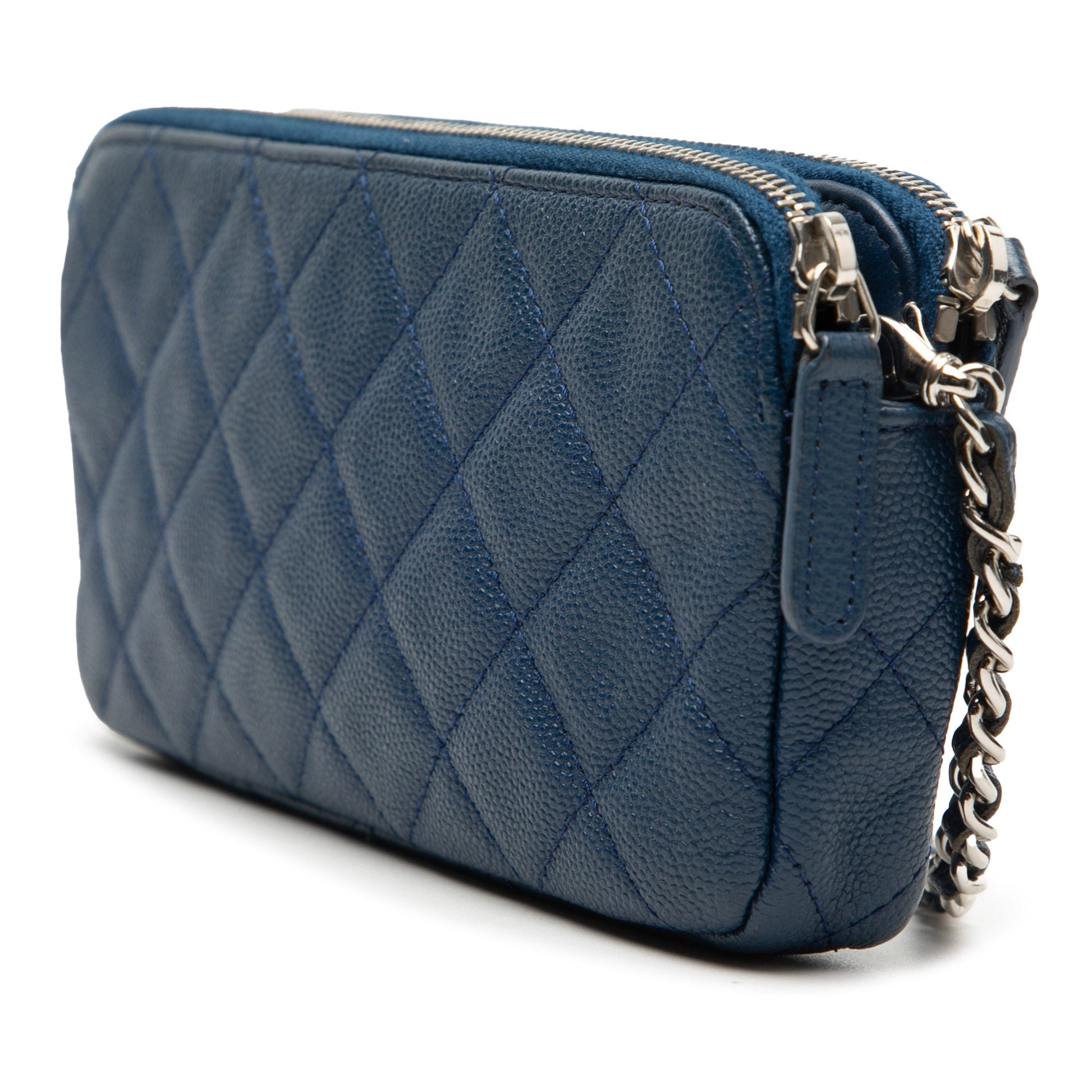 Chanel CC Quilted Caviar Double Zip Clutch With Chain