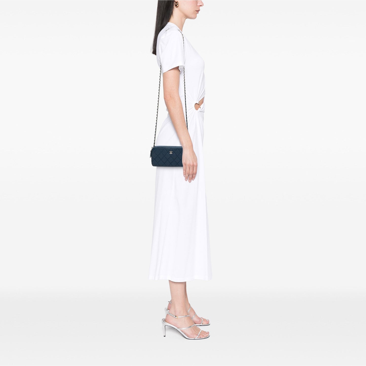 Chanel CC Quilted Caviar Double Zip Clutch With Chain