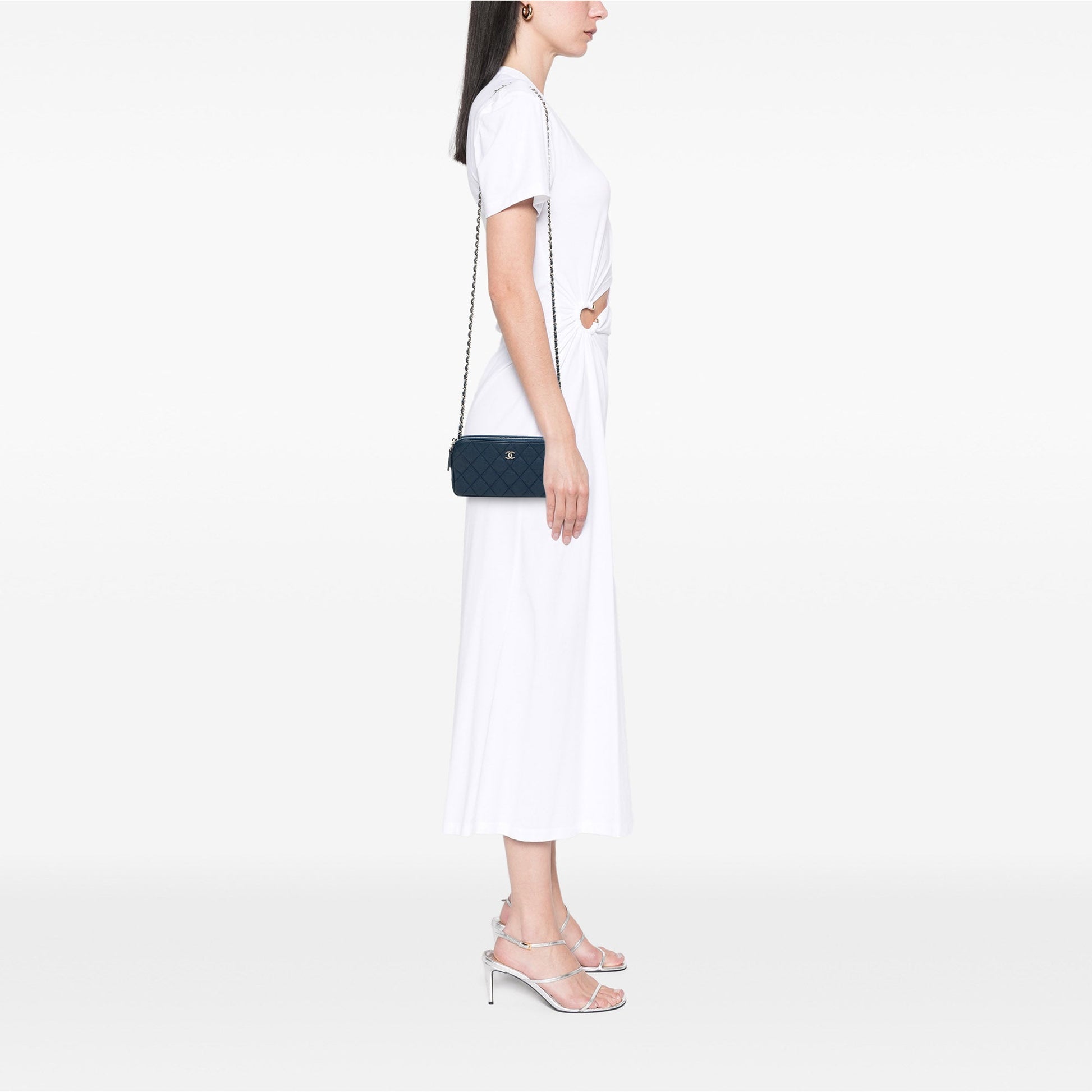 Chanel CC Quilted Caviar Double Zip Clutch With Chain