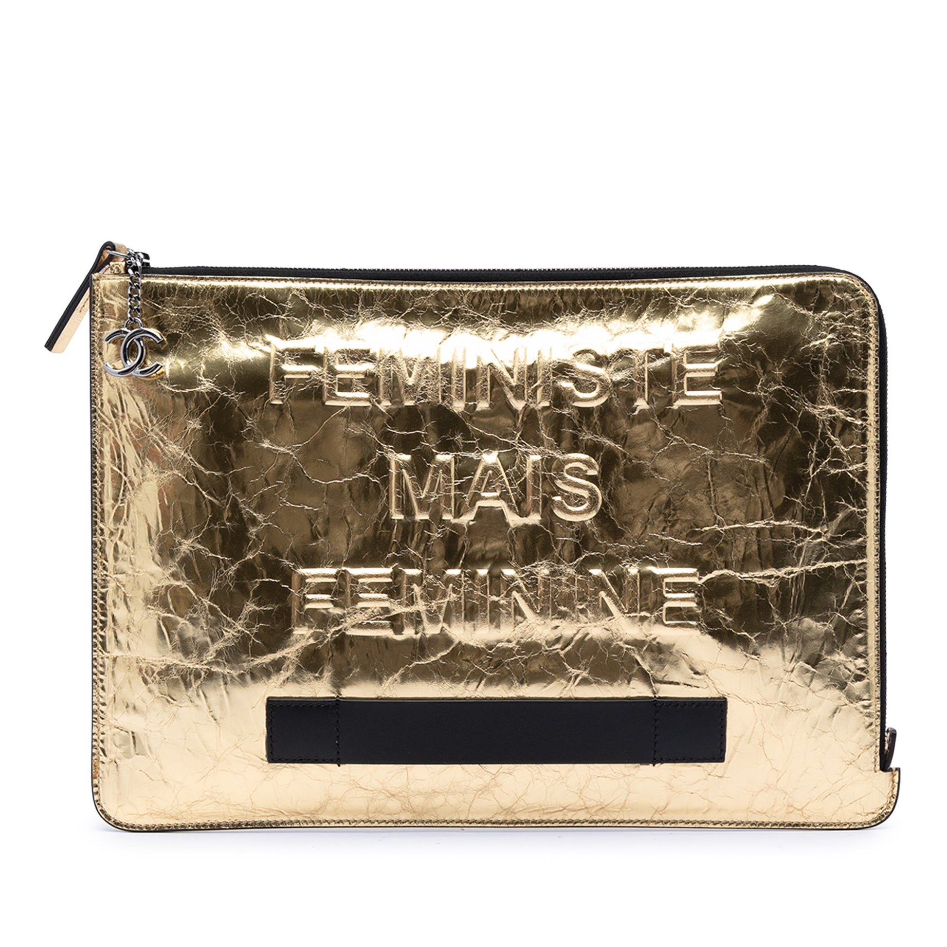 Chanel Metallic Crinkled Calfskin Feministe Mais Feminine Pouch