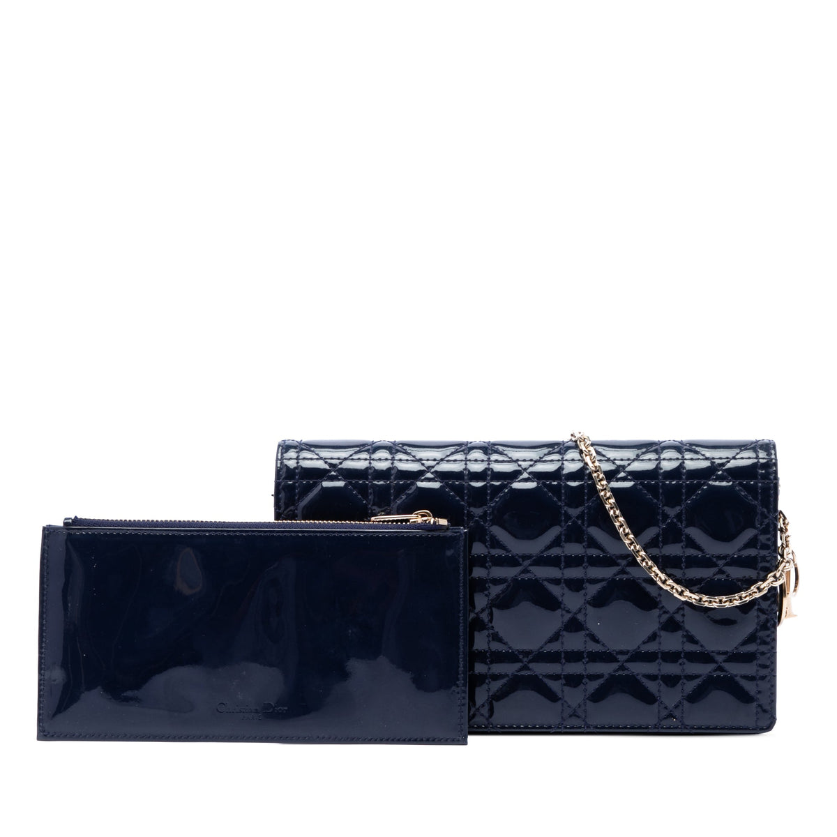 Dior Patent Cannage Lady Dior Pouch with Chain