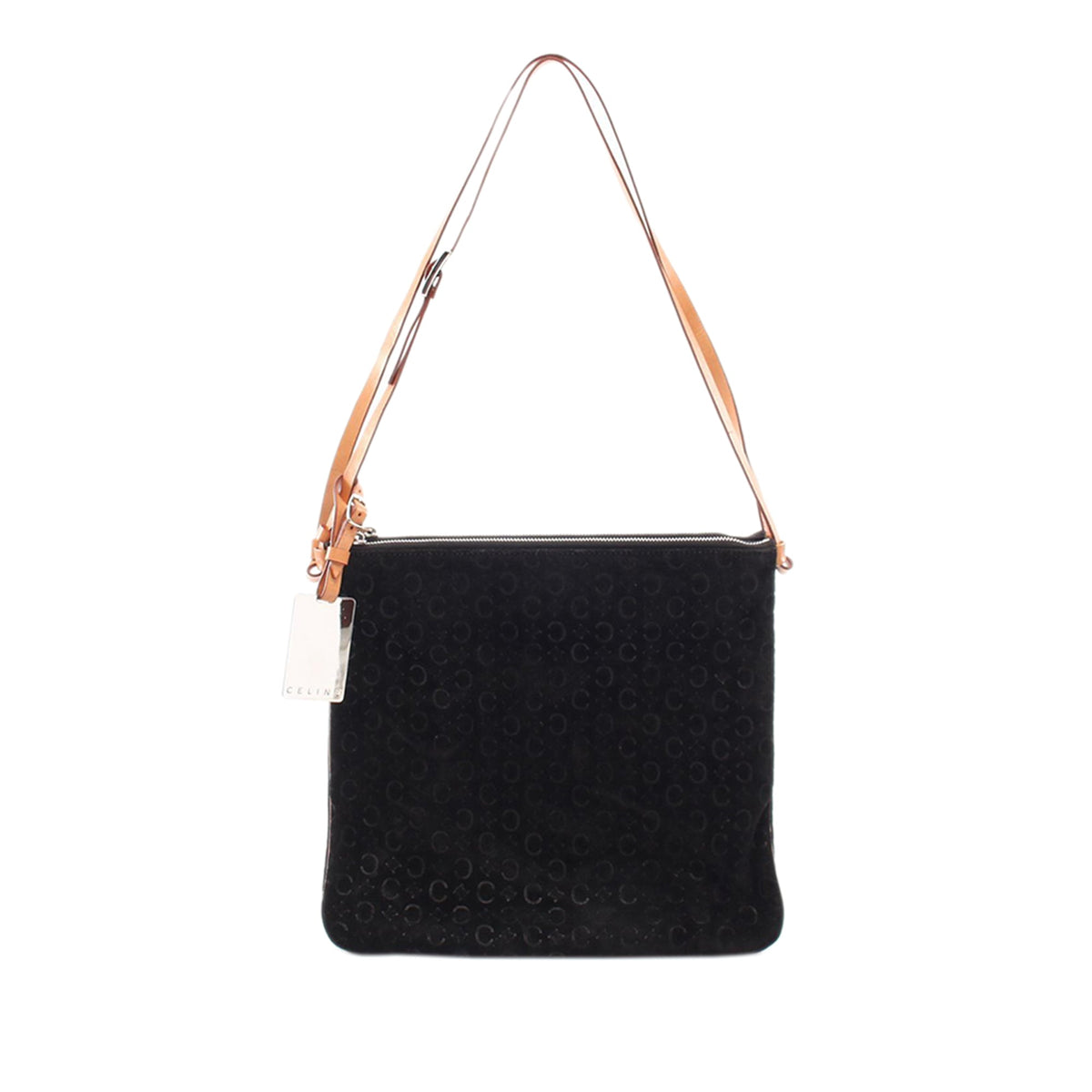 Celine C Macadam Suede Shoulder Bag — Black