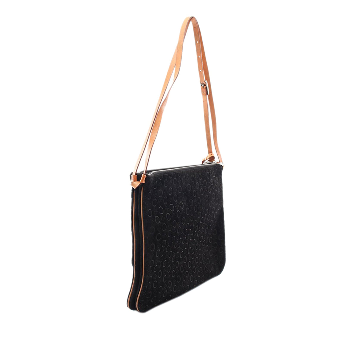 Celine C Macadam Suede Shoulder Bag — Black