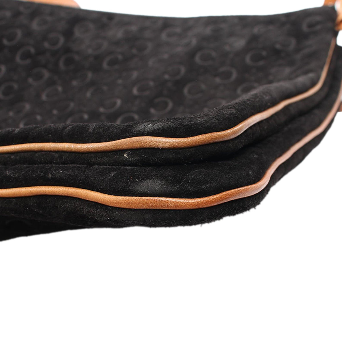 Celine C Macadam Suede Shoulder Bag — Black