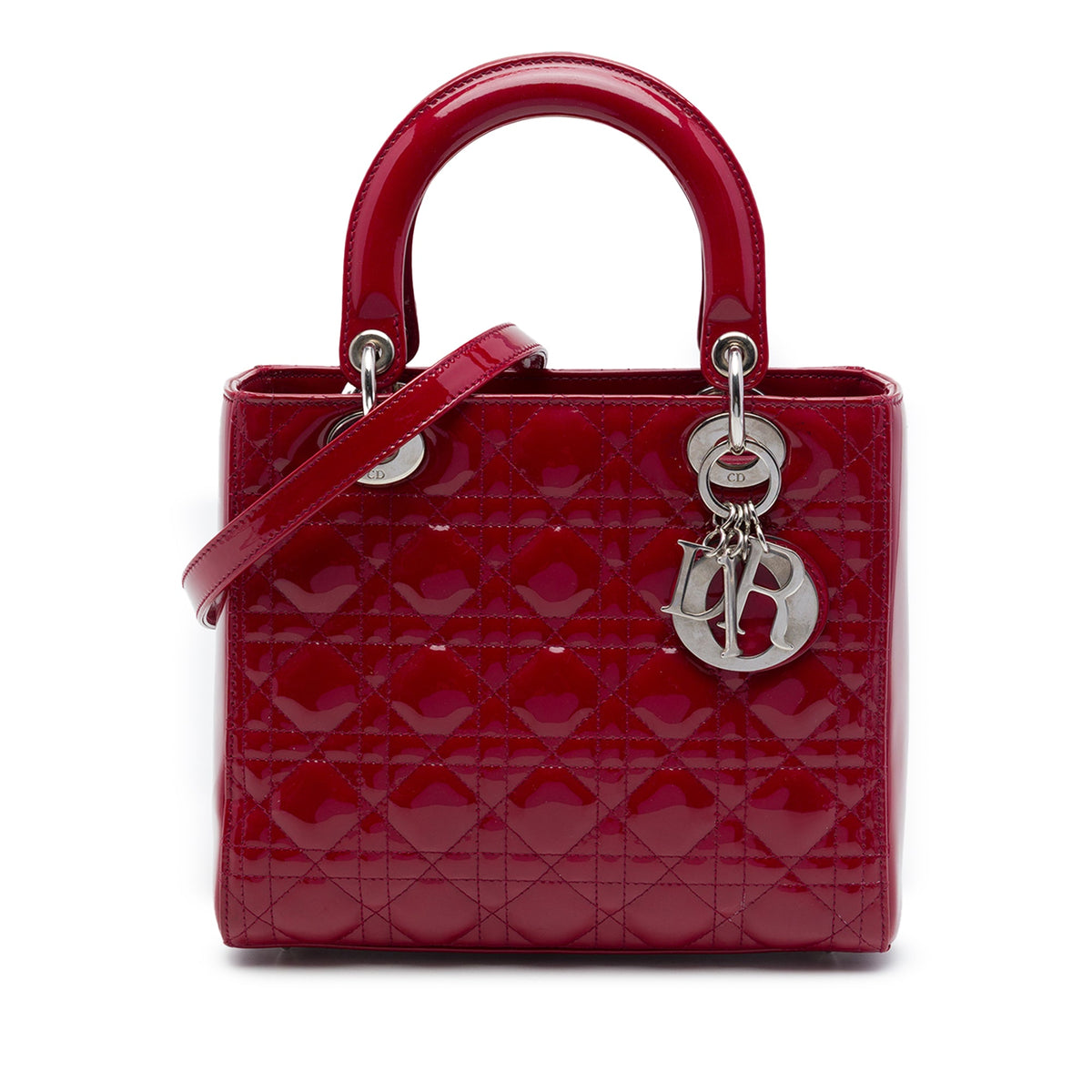 Dior Medium Patent Cannage Lady Dior — Red