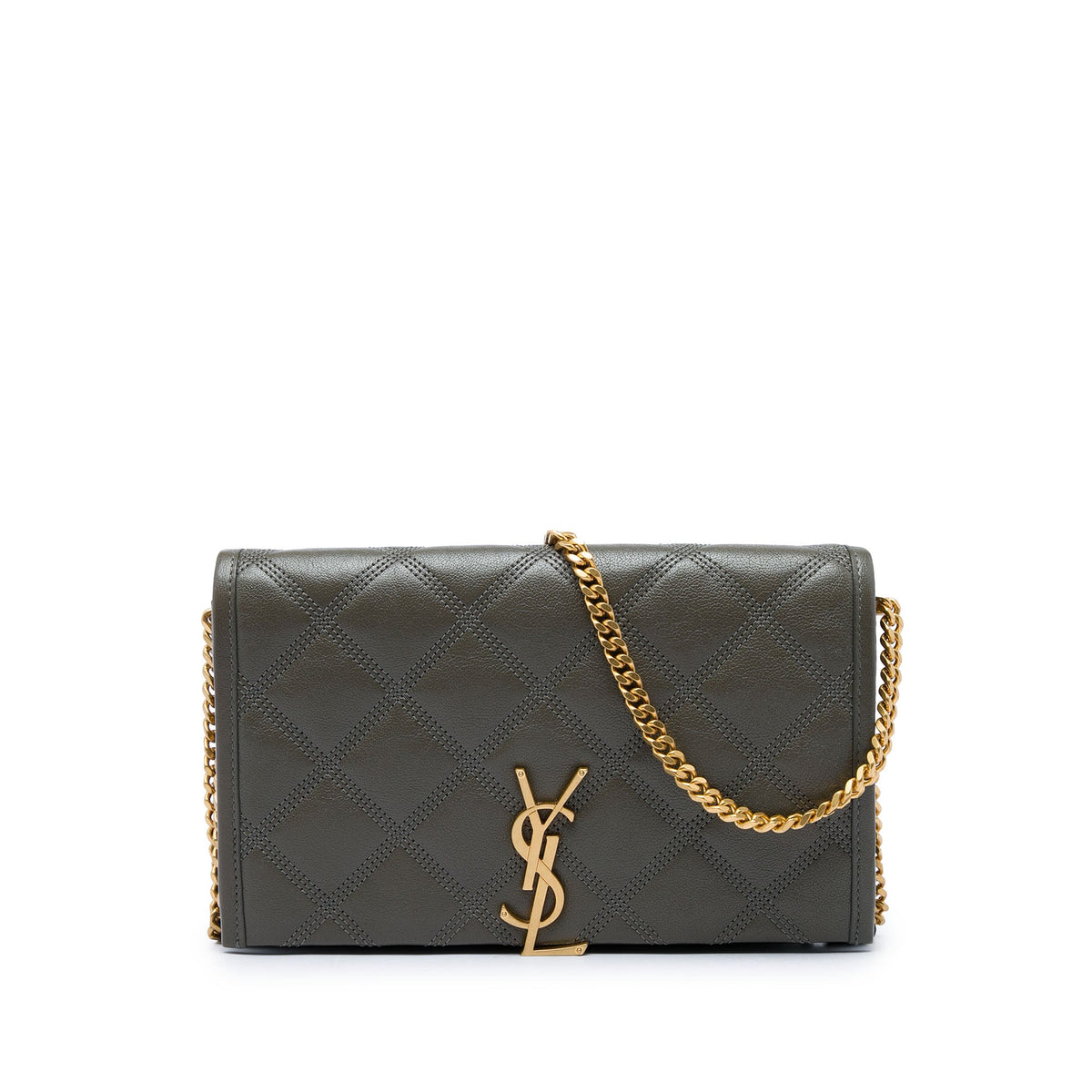 Saint Laurent Lambskin Becky Wallet on Chain — Brown