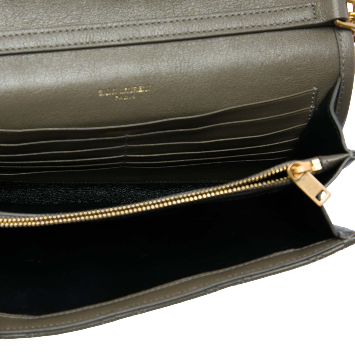 Saint Laurent Lambskin Becky Wallet on Chain — Brown