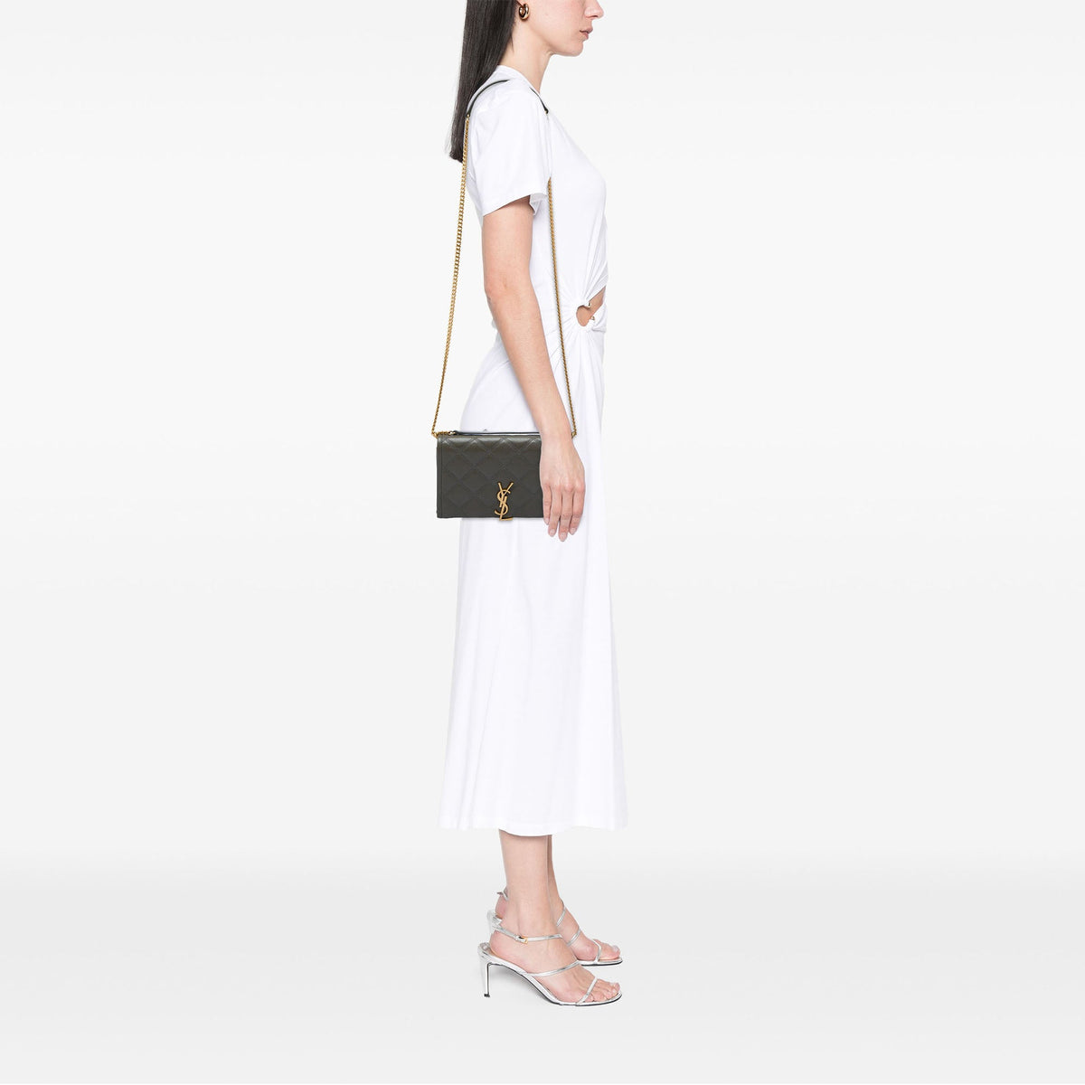 Saint Laurent Lambskin Becky Wallet on Chain — Brown