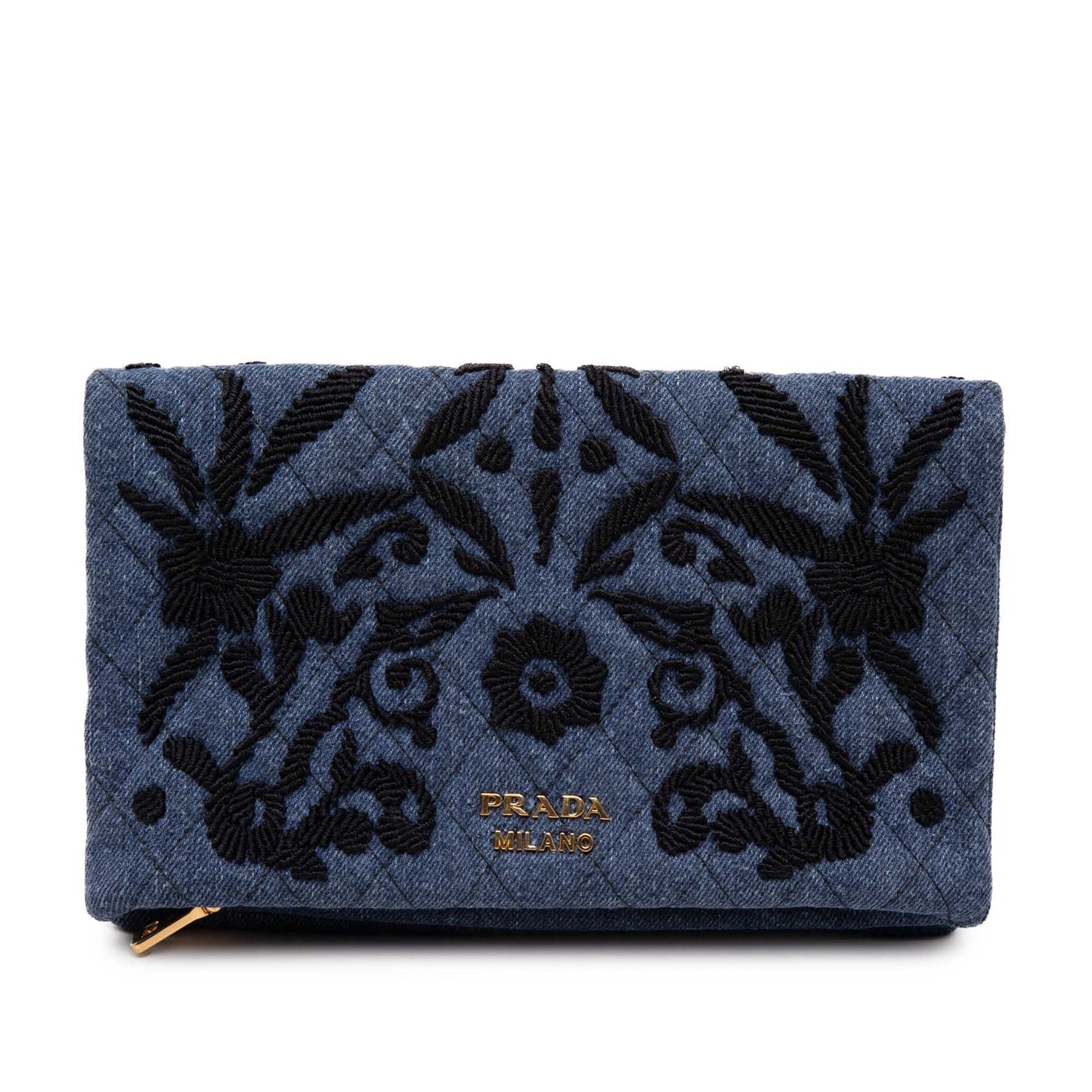 Prada Embroidered Denim Impunto Clutch