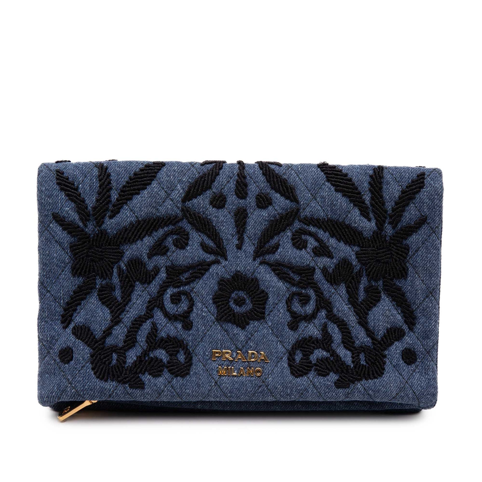 Prada Embroidered Denim Impunto Clutch
