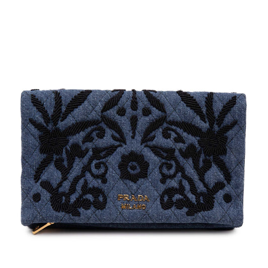 Prada Embroidered Denim Impunto Clutch