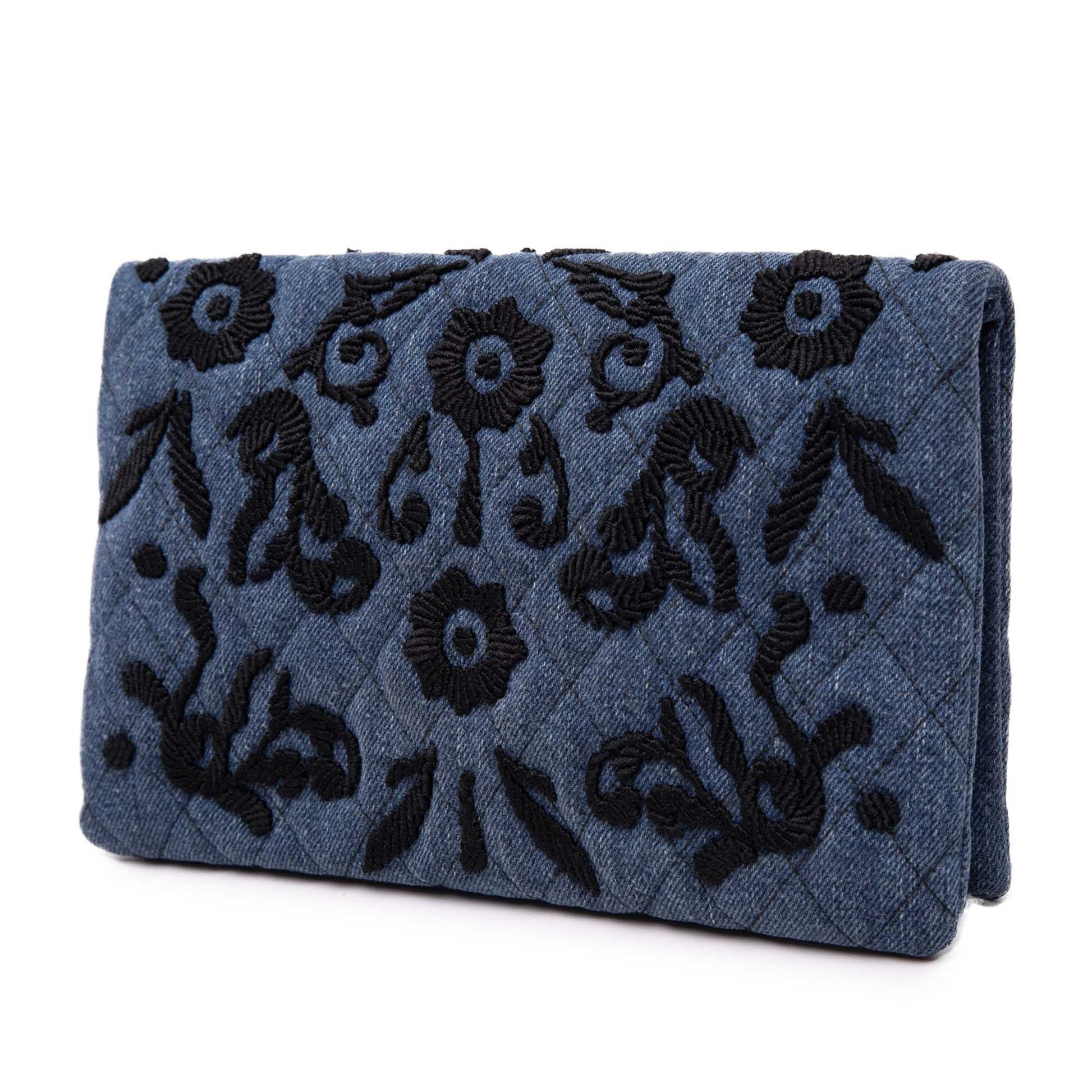 Prada Embroidered Denim Impunto Clutch