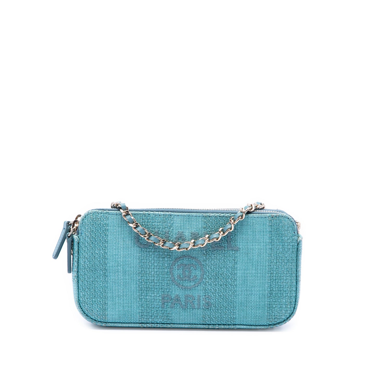 Chanel Raffia Deauville Double Zip Clutch with Chain