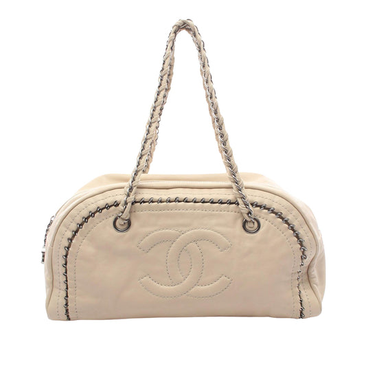 Chanel CC Lambskin Bowling Bag — Beige