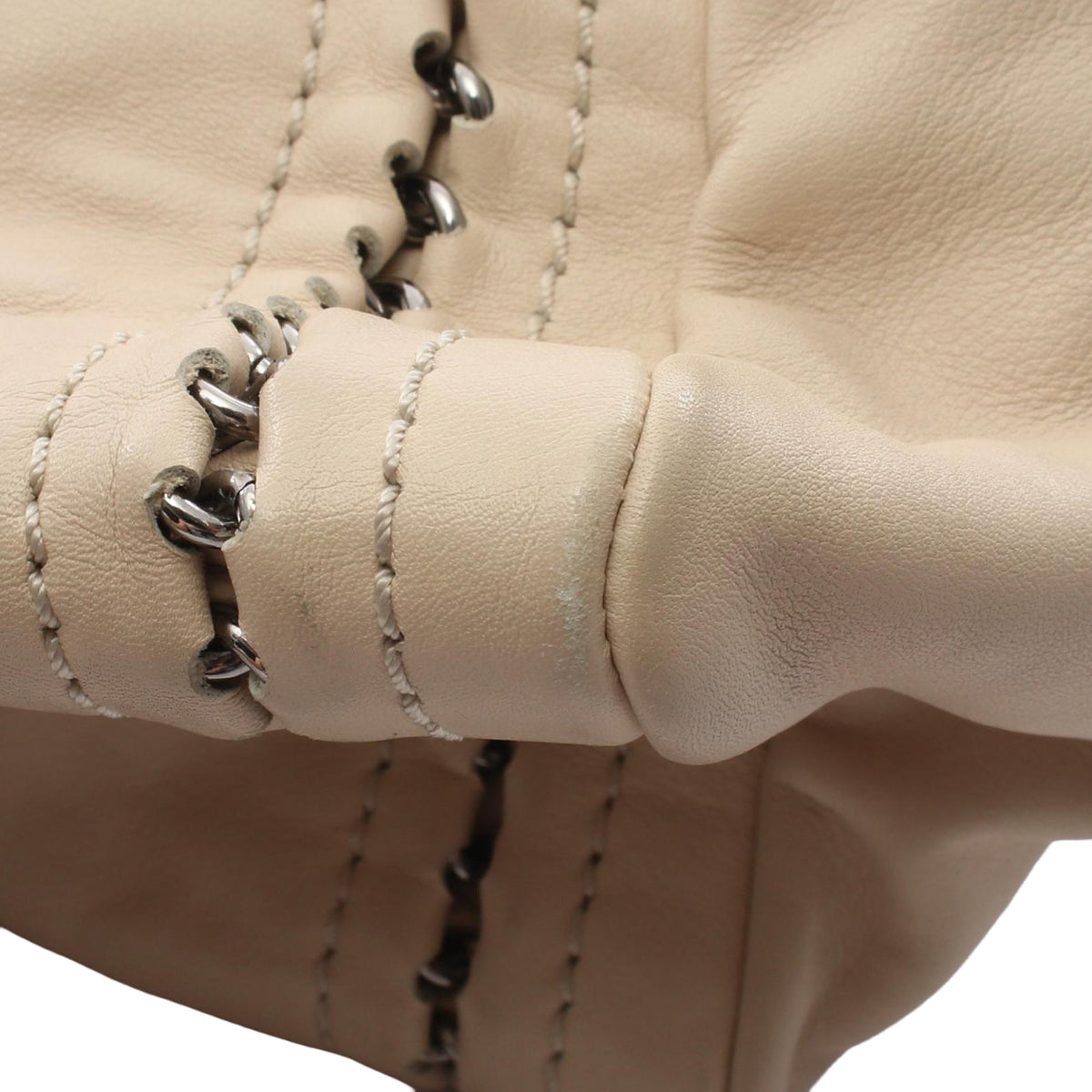 Chanel CC Lambskin Bowling Bag — Beige