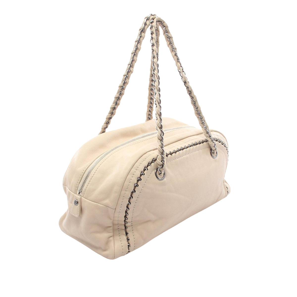 Chanel CC Lambskin Bowling Bag — Beige