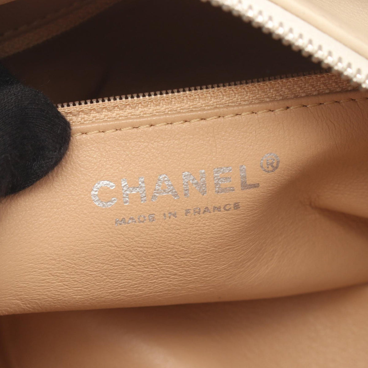 Chanel CC Lambskin Bowling Bag — Beige