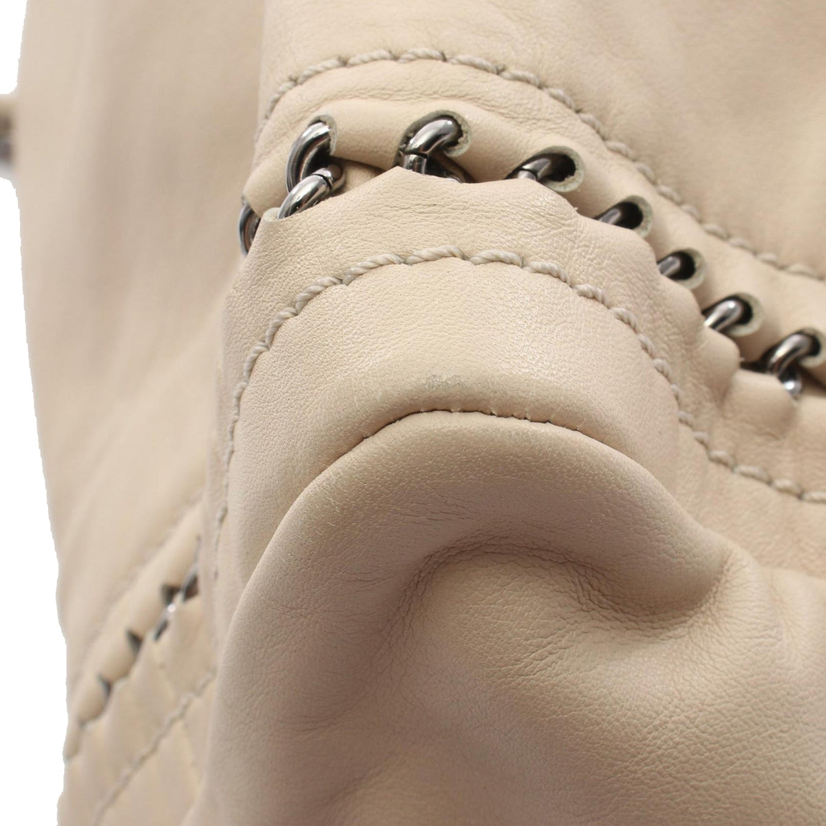 Chanel CC Lambskin Bowling Bag — Beige