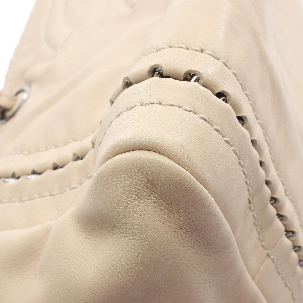 Chanel CC Lambskin Bowling Bag — Beige