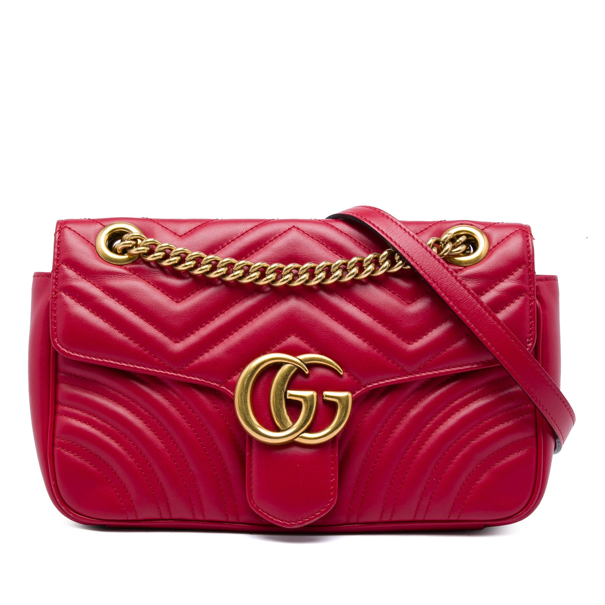 Gucci Medium GG Marmont Matelasse Calfskin Shoulder Bag — Red