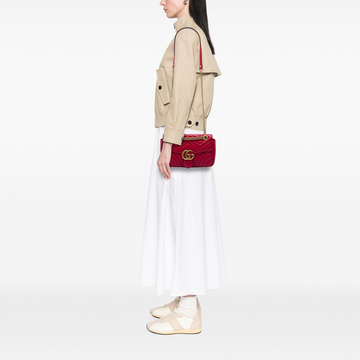 Gucci Medium GG Marmont Matelasse Calfskin Shoulder Bag — Red